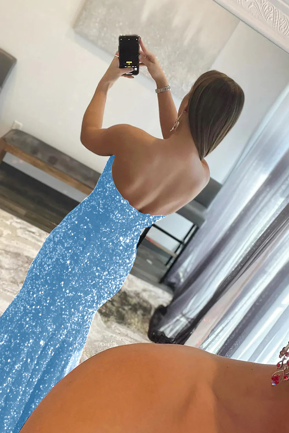 Mermaid Sequins Strapless Long Prom Dress With Slit